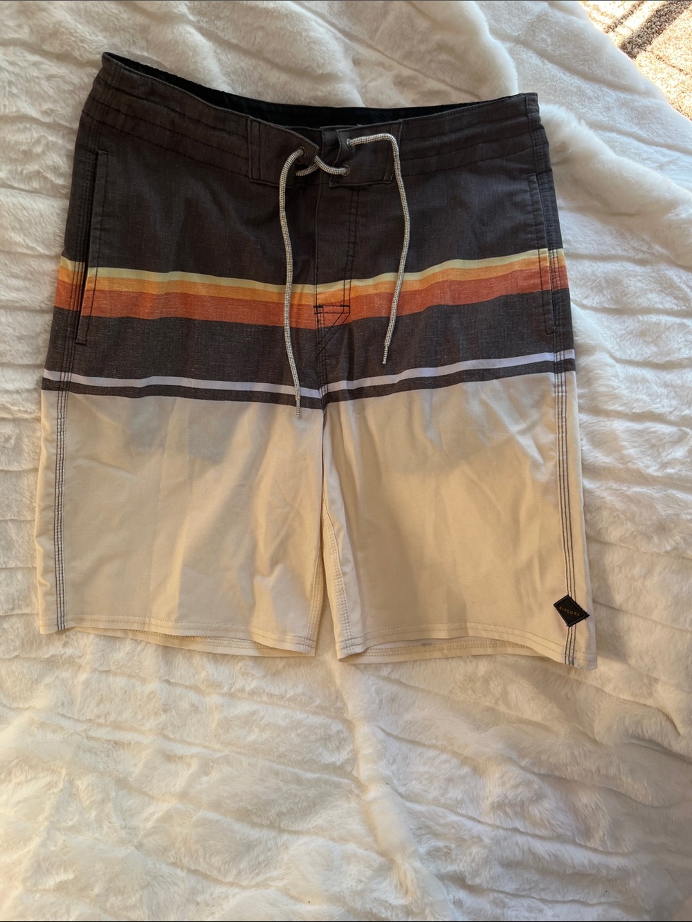 Rip Curl Two-Tone Stripe Men's Board Shorts in Black, Cream, Orange and Yellow